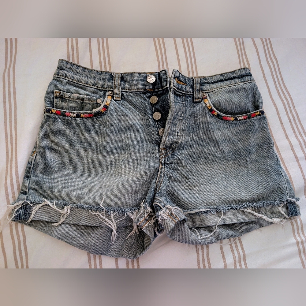 Denim Button Up Denim Shorts with Colorful Trim